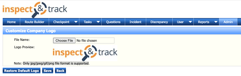 InspectNTrack Upload Company Logo
